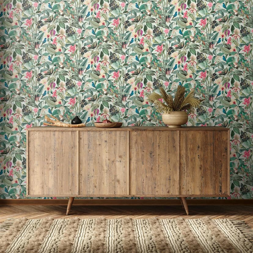 Non-woven tapet i gröna blad blommor blommig natur