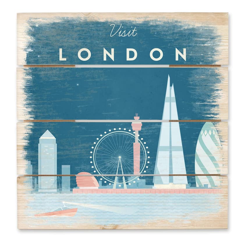 Trätavla Rivers - London - 40x41,5 cm