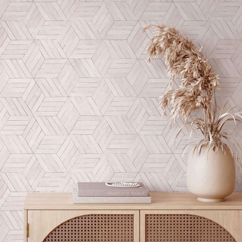 Non-woven tapet i grått 3D träeffekt Geometrisk