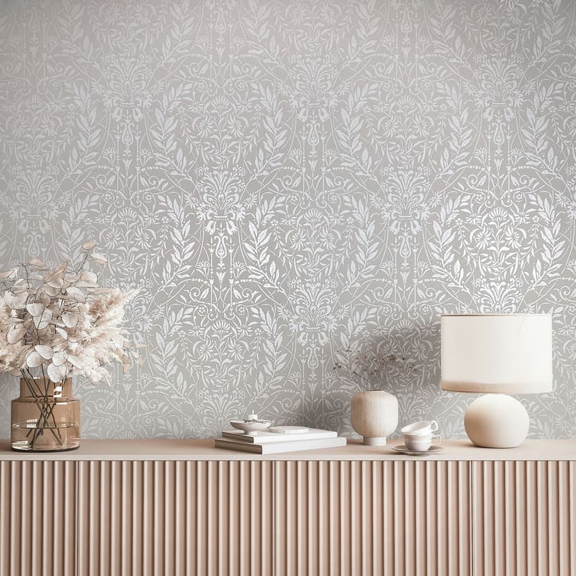 Icke-vävd tapet Ornament Floral Nature i grå beige