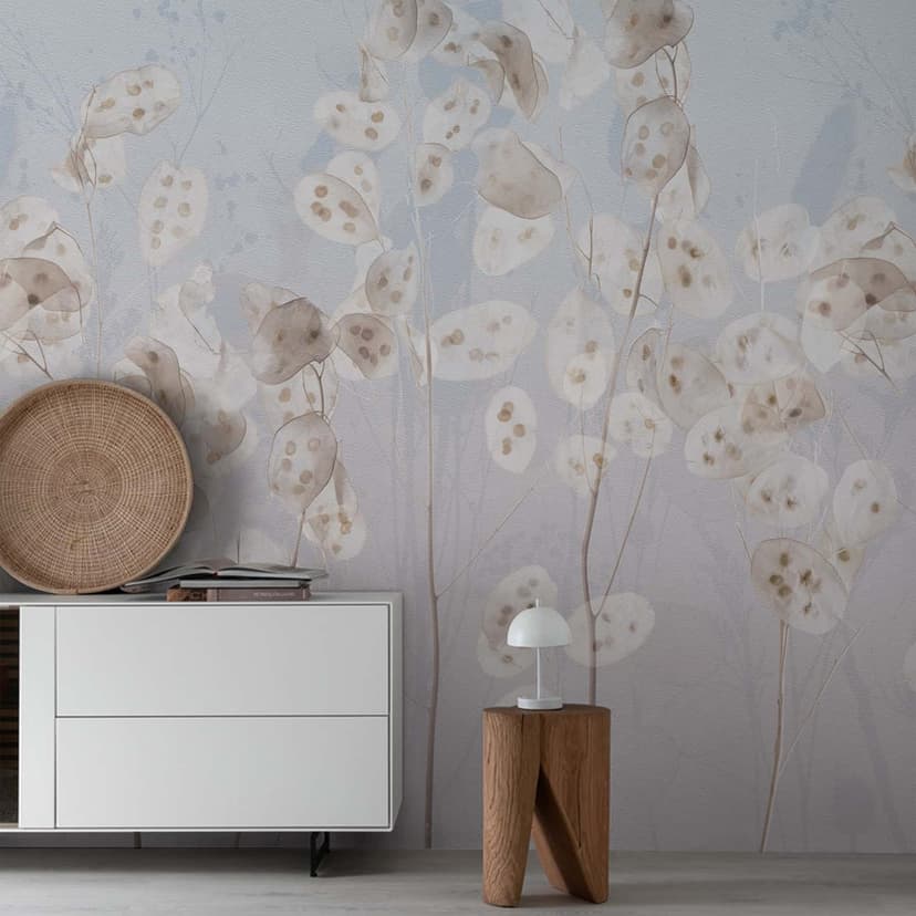 Fototapet blommor, blad blommig natur, modern i blått