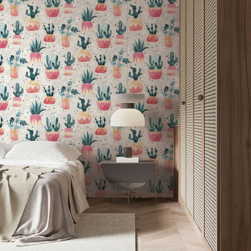 Non-woven tapet i grått grönt rött blommor växter blommig natur modern