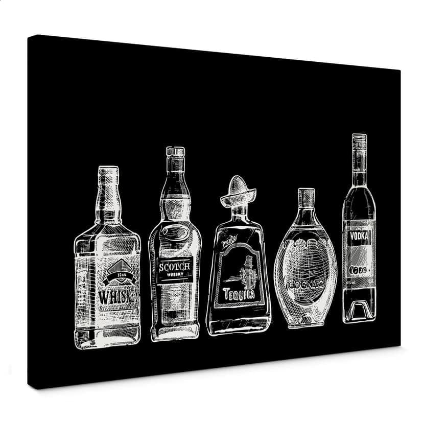 Canvastavla 5 bottles of fun - svart