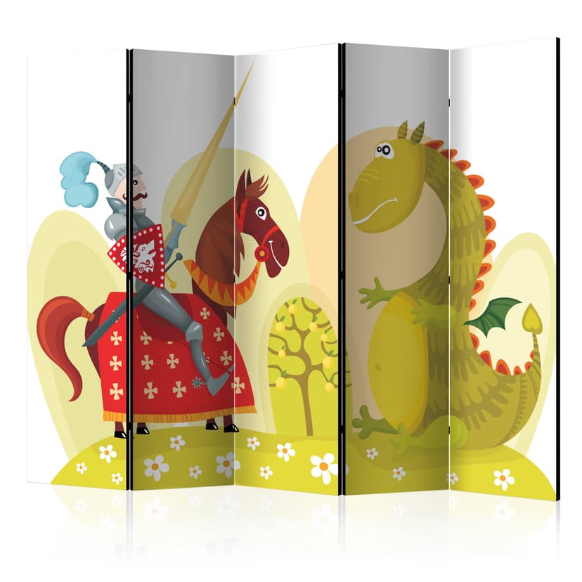 Paravent Raumteiler -  Drache und Ritter , 5-teilig - 225x172 cm
