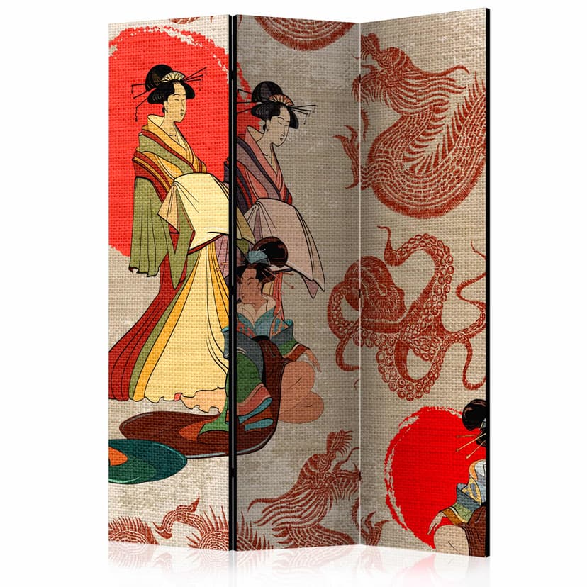 Paravent Raumteiler - Wanderungen in Kyoto: Geisha, 3-teilig
