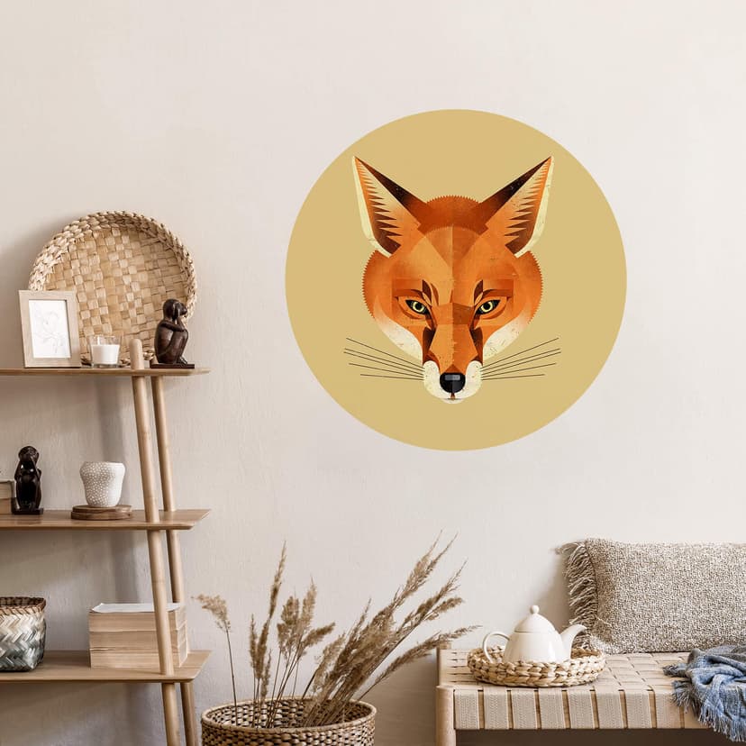 Wallsticker räv - djurmotiv rund - brun