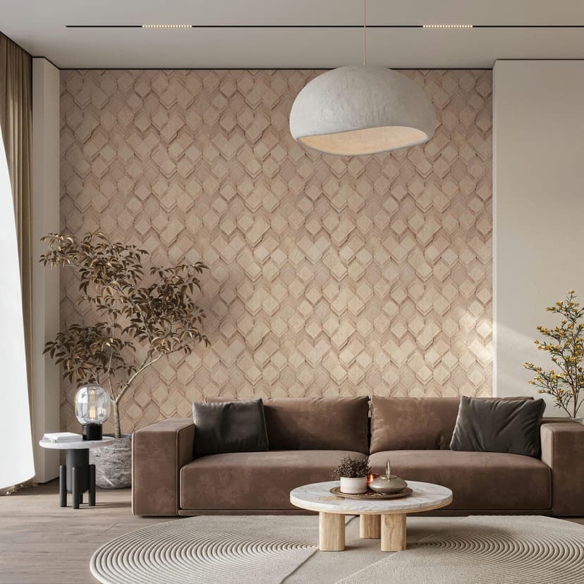 Non-woven tapet i beige rhombus illusion 3D-look modern