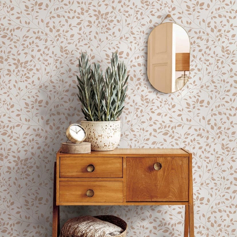Icke-vävd tapet blad blommor natur matt i vit beige