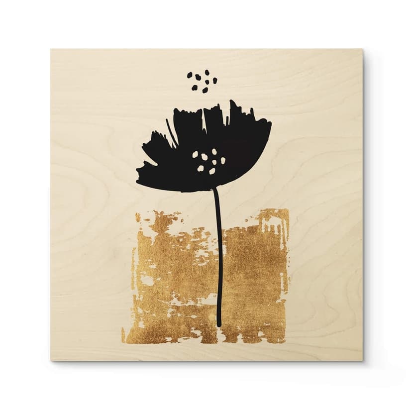 Kubistika Träposter - Svart blomma - Fyrkant