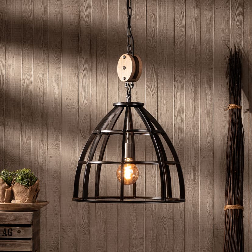 Pendelleuchte Leonie 5 Schwarz, 60W, 160 x 47 cm, Holz Pendellampe