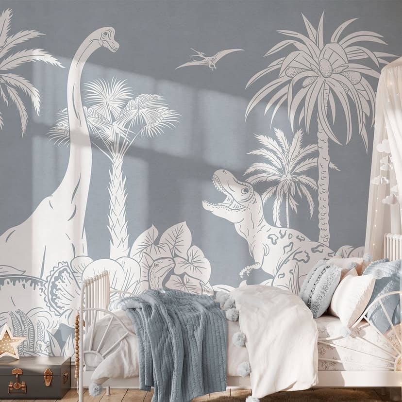 Fototapet I dinosauriernas land - Blå - Kikki Belle