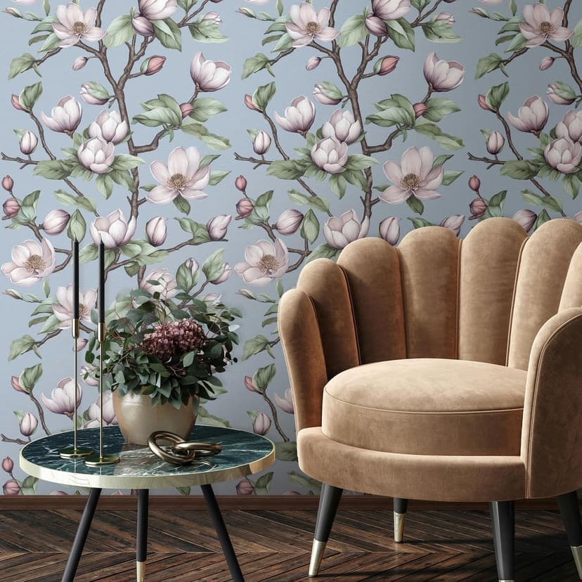 Icke-vävd tapet grenar, blommor blommig natur matt i blå lila