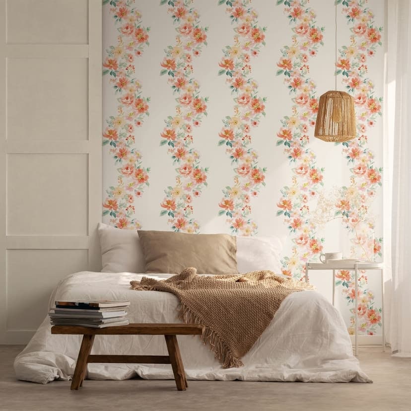 Icke-vävd tapet blommor blommig natur, romantisk, modern matt i vit orange