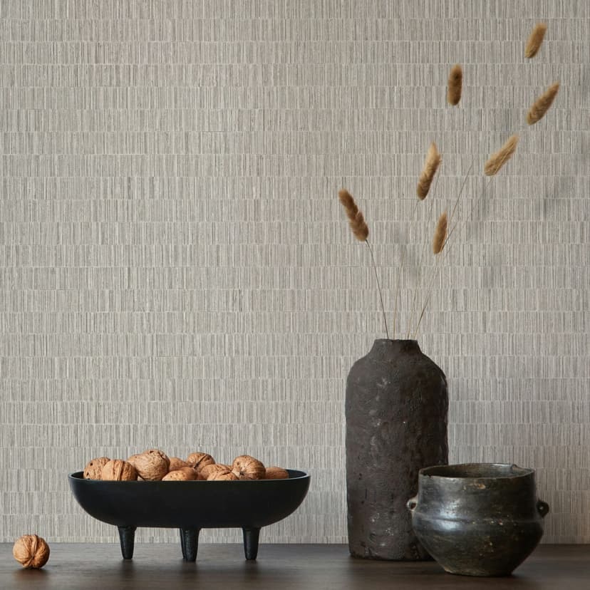 Non-woven tapet i texturerat kakelmotiv beige, brun textil look