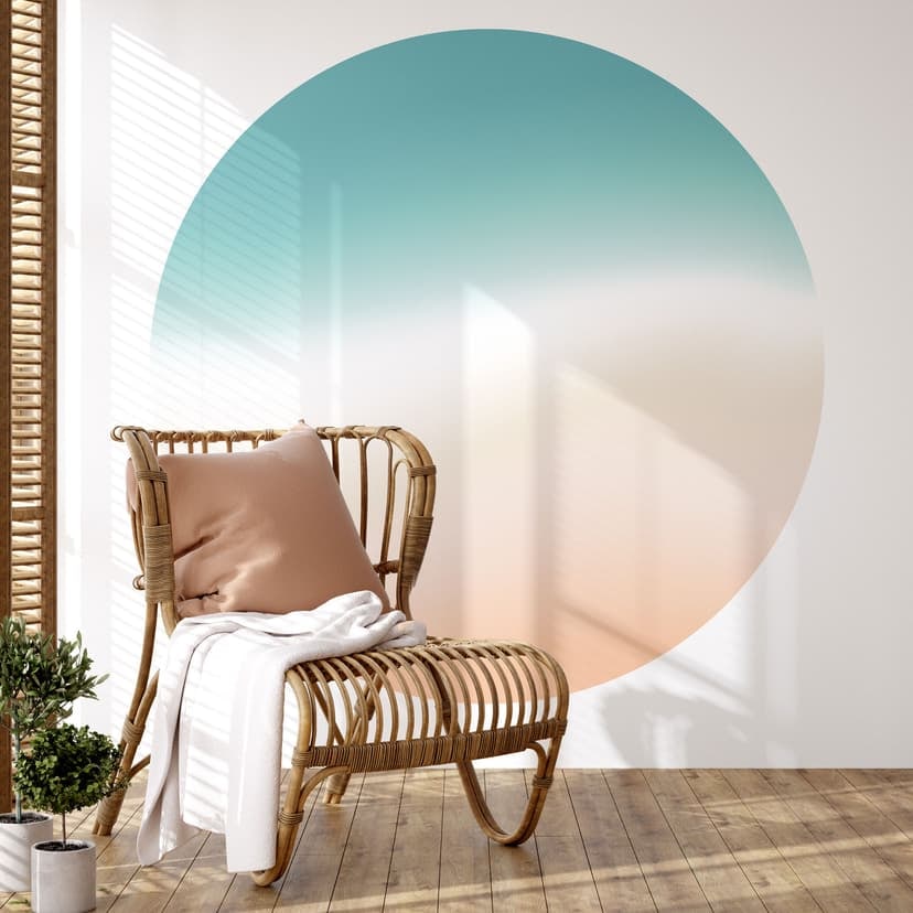 Ombre Fototapet - vågor på stranden - rund - non-woven tapet/självhäftande non-woven tapet