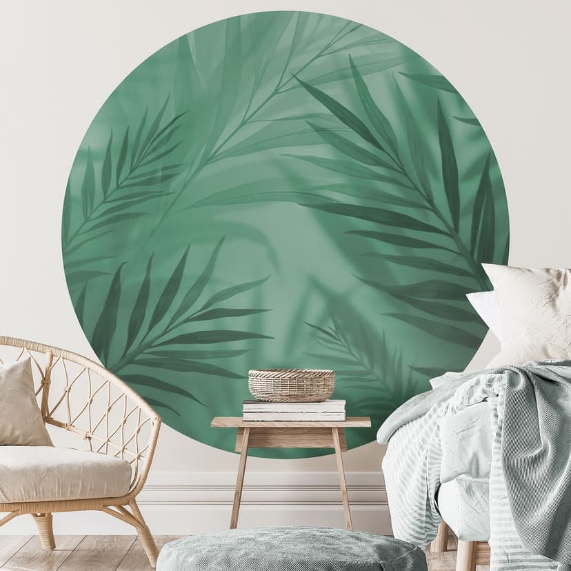 Gröna palmblad - rund fototapet - non-woven tapet/självhäftande non-woven tapet