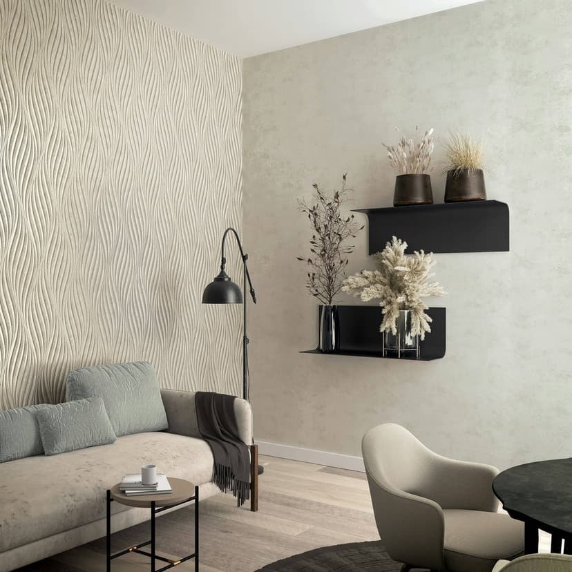 Non-woven tapet med böjda glänsande ränder beige prov