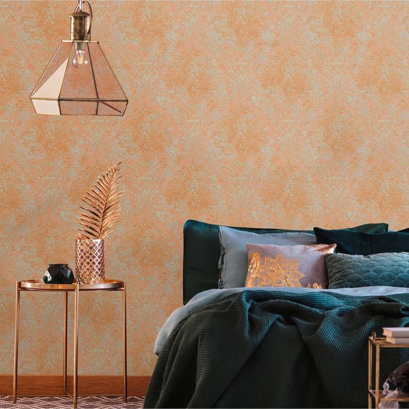 Barock tapet orange - vintage klassisk non-woven tapet med ornament