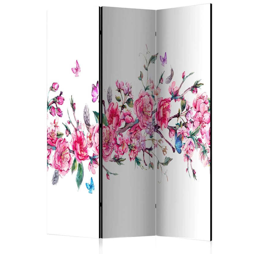 Paravent Raumteiler -  Blumen und Schmetterlinge, 3-teilig