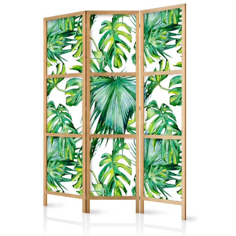 Japanischer Paravent Raumteiler - Monstera und Palmblätter, 3-teilig