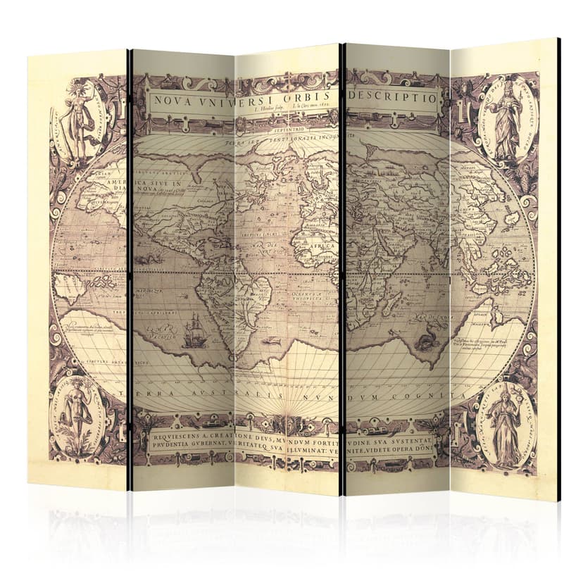 Paravent Raumteiler - Weltkarte -  Nova Universi Orbis Beschreibung, 5-teilig - 225x172 cm