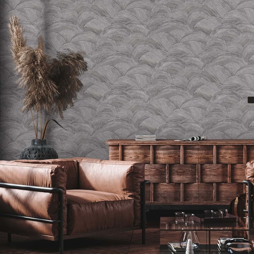 Grå, silver modern non-woven tapet vågor - designmönster tapet för vardagsrum