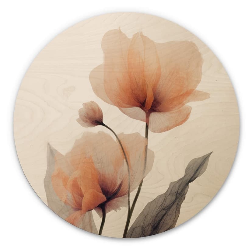 Trätavla blomma bild - Delikata blommor runda - Treechild