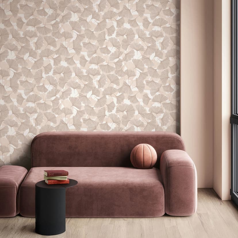 Icke-vävd tapet 3D, blad blommig natur matt i beige brun