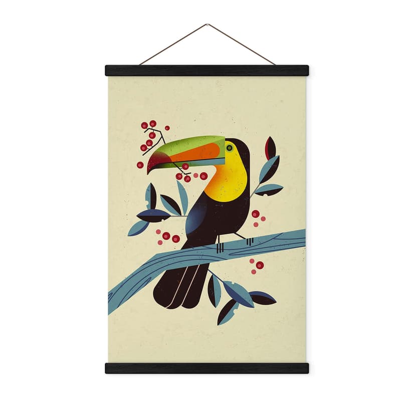 Textil poster med tropiska fåglar - Tukan - Brun