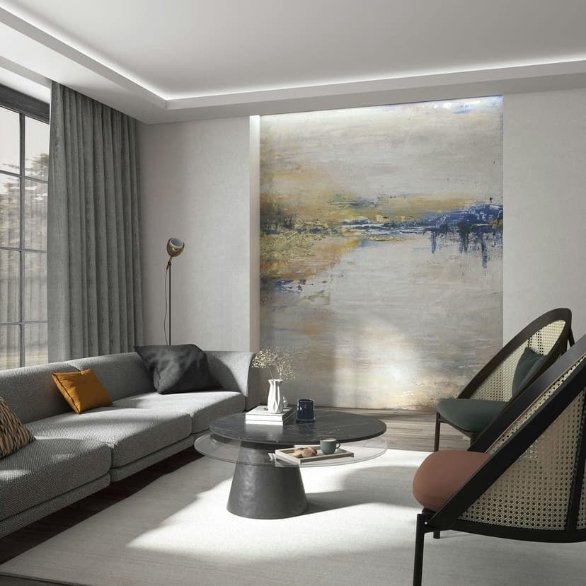 Fototapet i beige med abstrakt sjö Graphic Classic 2,70 x 2,12m