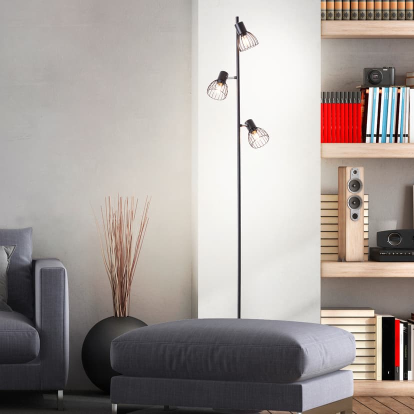 Stehleuchte Bruno 4 Schwarz, 25W, 162 x 28 cm, Metall Stehlampe