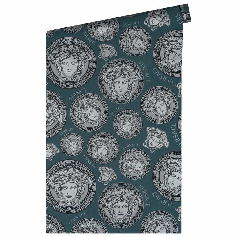 Versace Home prov lyx tapet medusa huvud designer lyx tapet bensin silver
