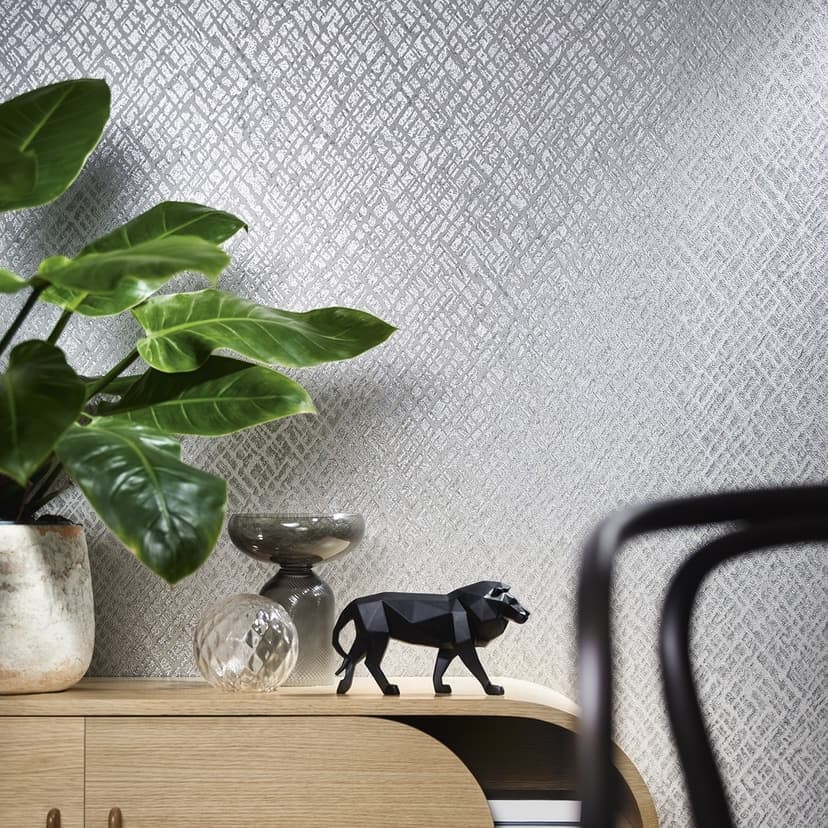 Non-woven tapet med glänsande gittermotiv grå, silverstruktur