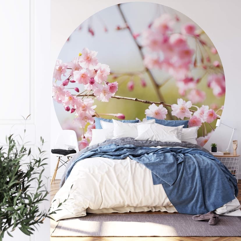 Körsbärsblommor - Rund Fototapet - non-woven tapet/självhäftande non-woven tapet
