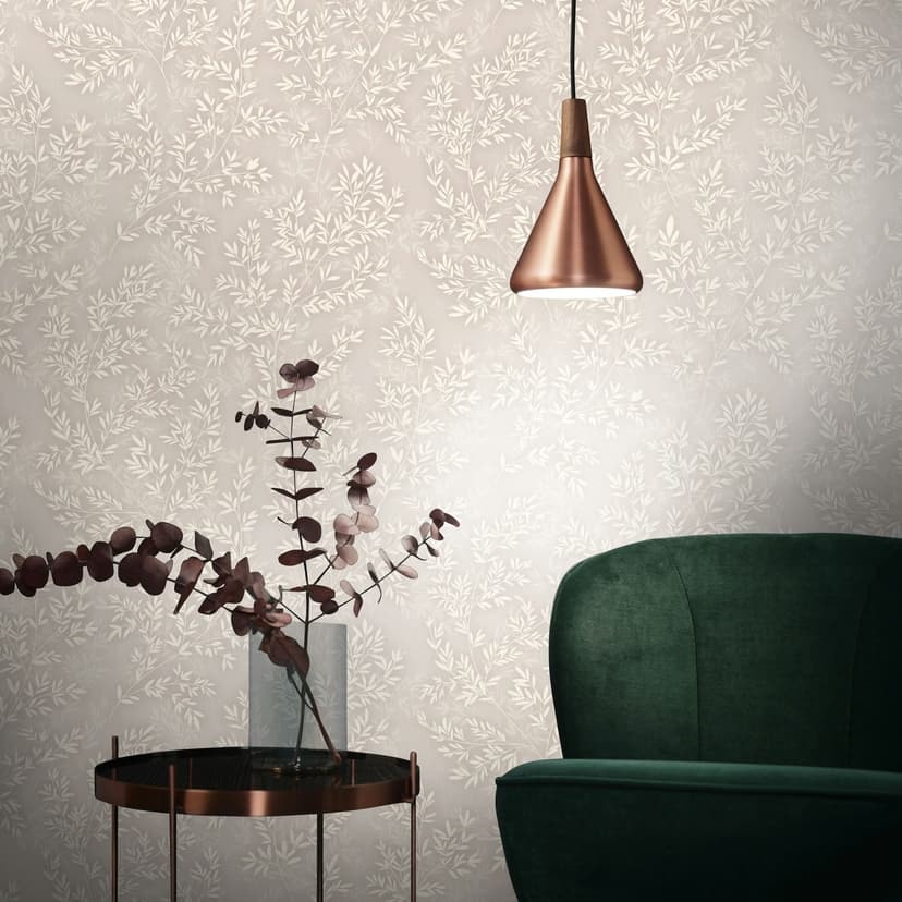 Icke-vävd tapet blad blommor natur matt i grå beige