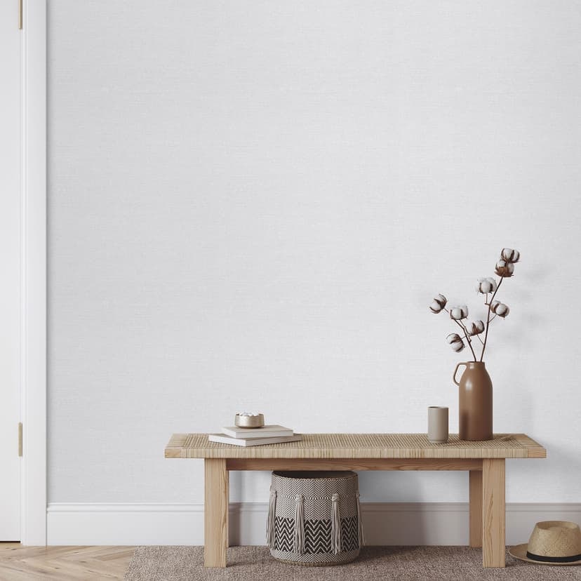 Non-woven tapet ljusgrå med fin linnestruktur, subtilt modern och tidlös