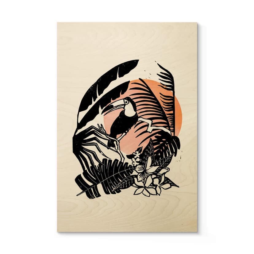 Träposter Goed Blauw - linoleumsnitt toucan