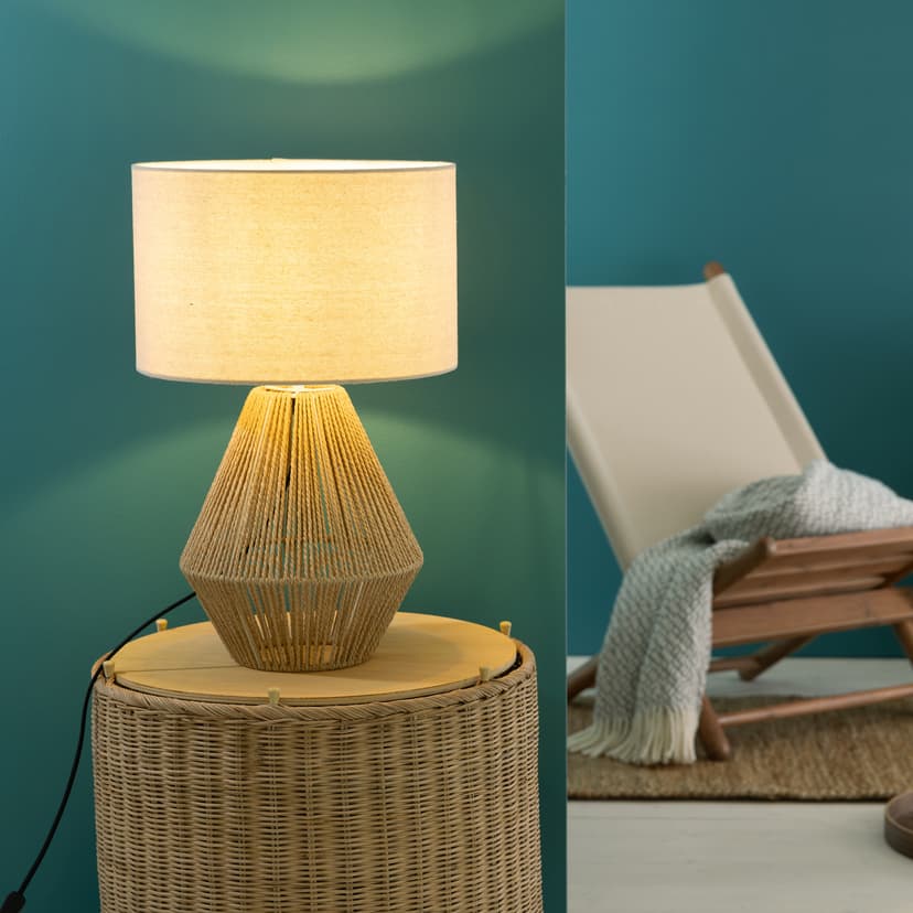 Tischleuchte Konrad Beige, 42W, 52 x 33 cm, Textil Nachttischlampe