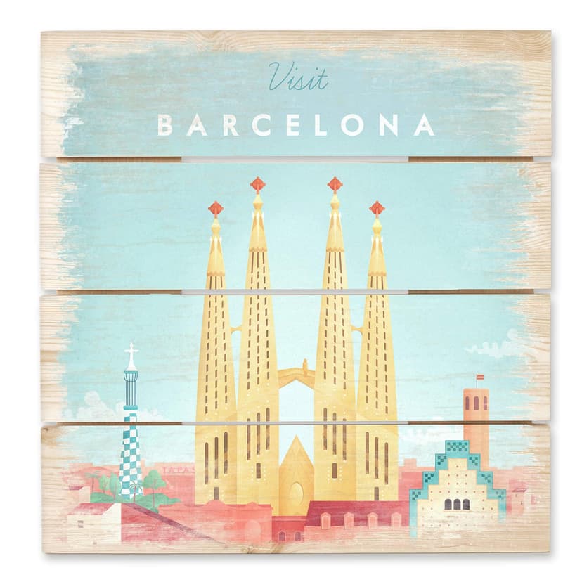 Trätavla Rivers - Barcelona - 40x41,5 cm