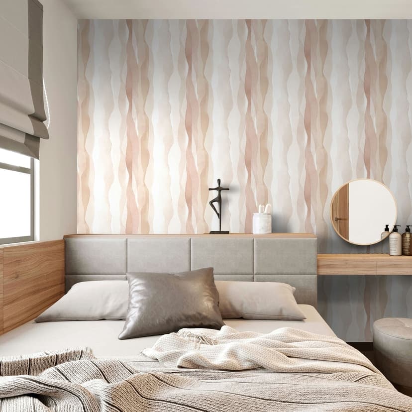 Non-woven tapet i beige abstrakt randig look grafisk modern