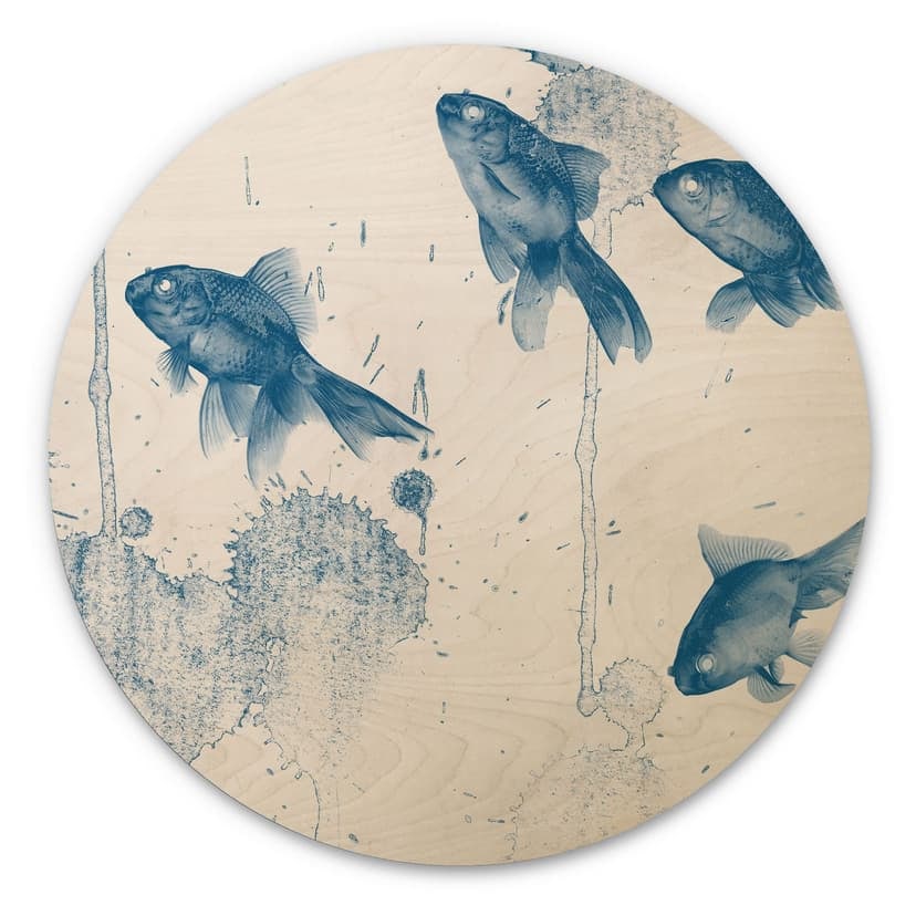 Trätavla blå fisk - rund