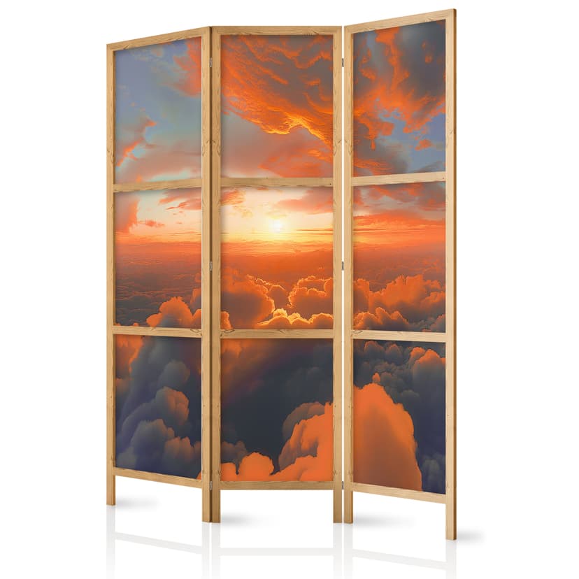 Japanischer Paravent Raumteiler - When Dawn Tickles the Clouds, 3-teilig