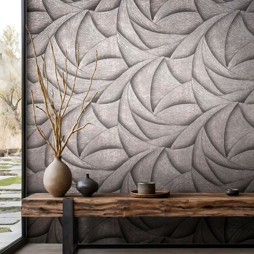 Non-woven tapet i svart, brons 3D-look vågor grafisk modern