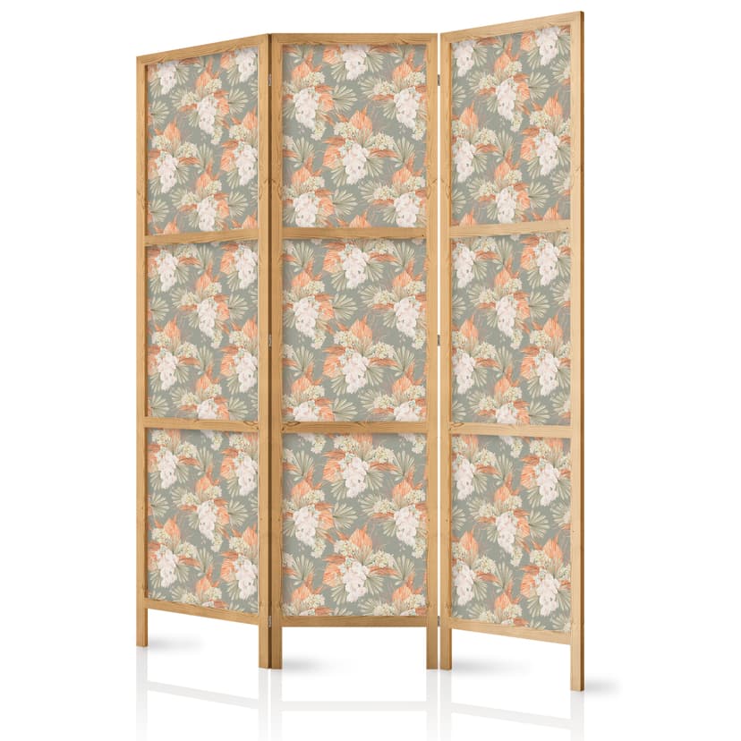 Japanischer Paravent Raumteiler - Little Bouquets of Exotic Flowers, 3-teilig