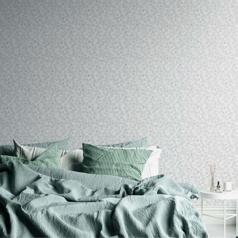 Blommig tapet vintage lantlig stil non-woven tapet löv skandinaviska blommor blå, vit, grå