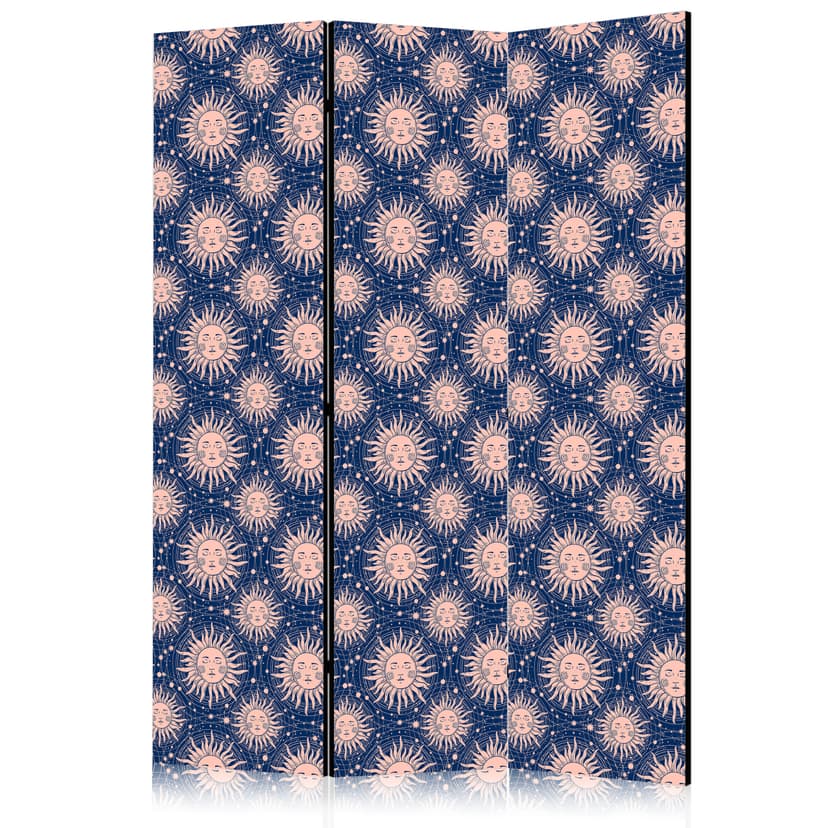 Paravent, Raumteiler freistehend, Trennwand - Sunny Patterns - Repeating Sun Motif on a Navy Backgr