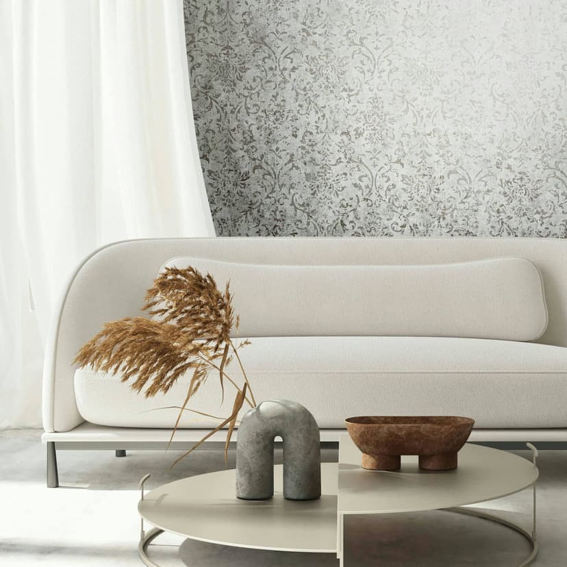 Non-woven tapet med ornamental betonglook grå ornament