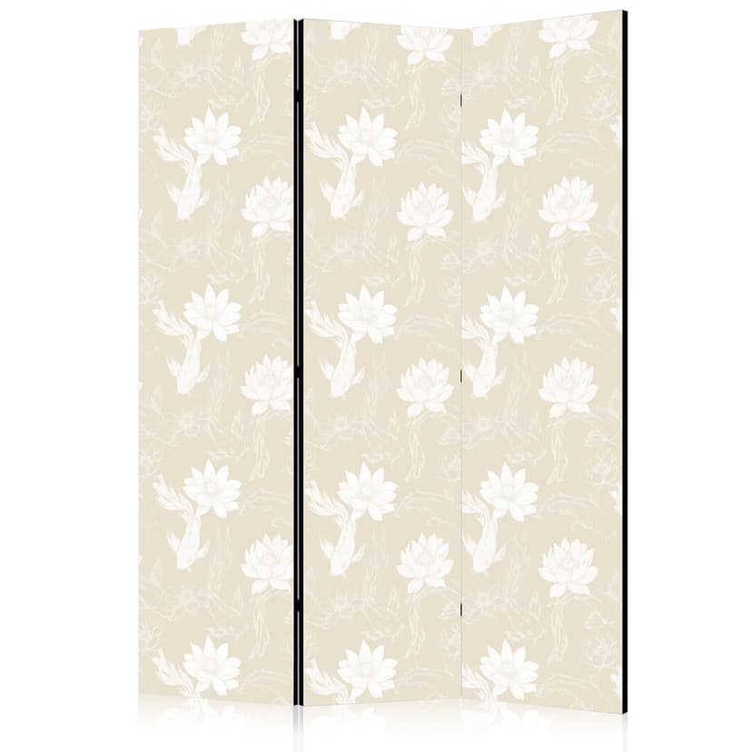 Paravent, Raumteiler freistehend, Trennwand - Fish and Water Lilies on a Delicate Sand-Beige Backgr