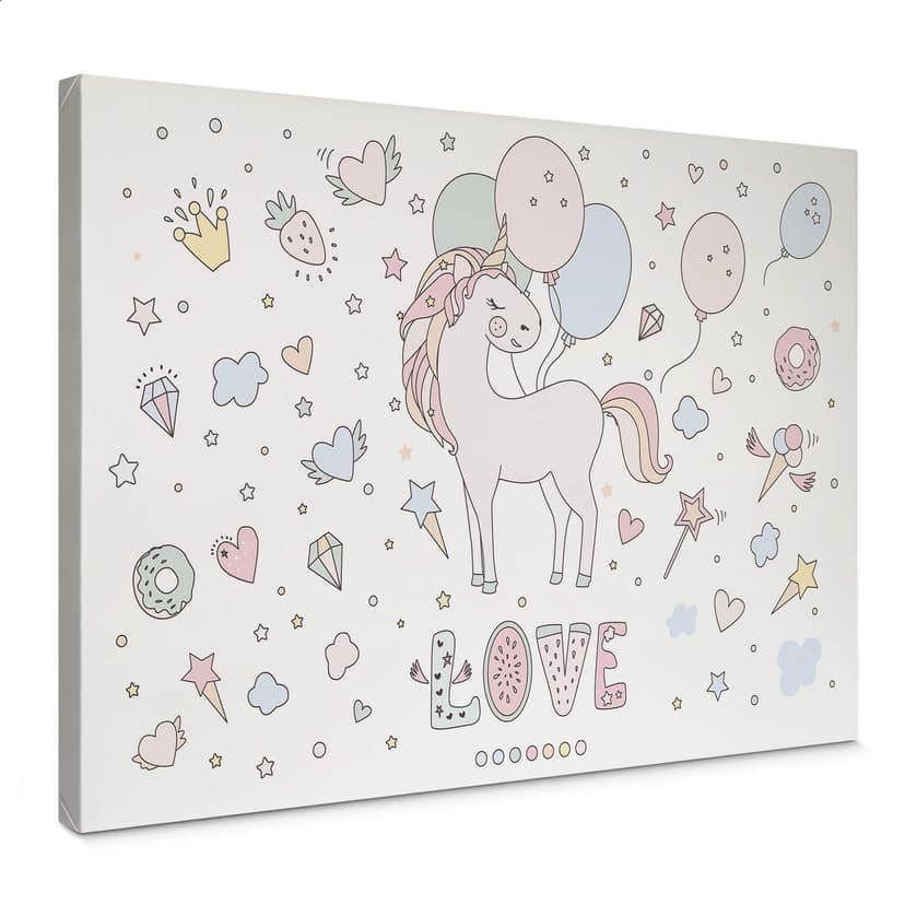 Canvastavla Kvilis - Unicorn Love - Unicorn balloon party