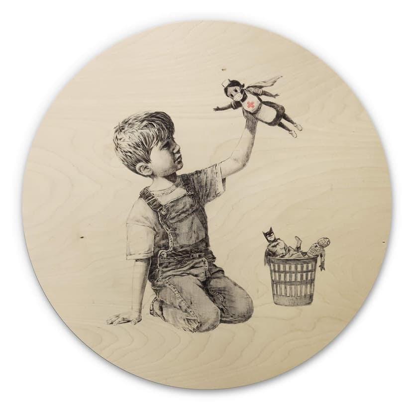 Banksy Trätavla - Real Hero - Rund